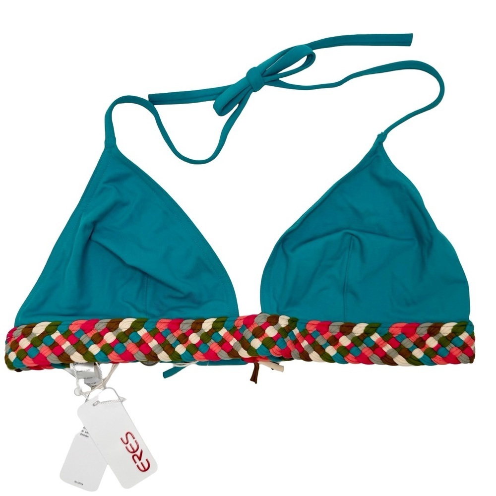 NWT ERES “Mambo Poncho” Braid Fringe Trimmed Triangle Bikini Top Turquoise 42/10 - Picture 12 of 15
